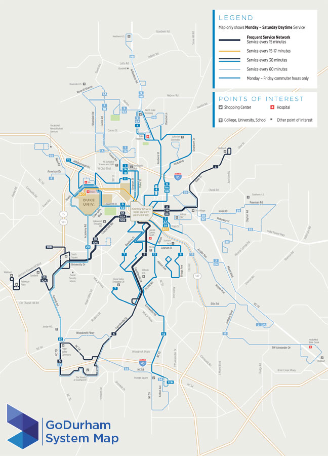 Go Durham Current System Map