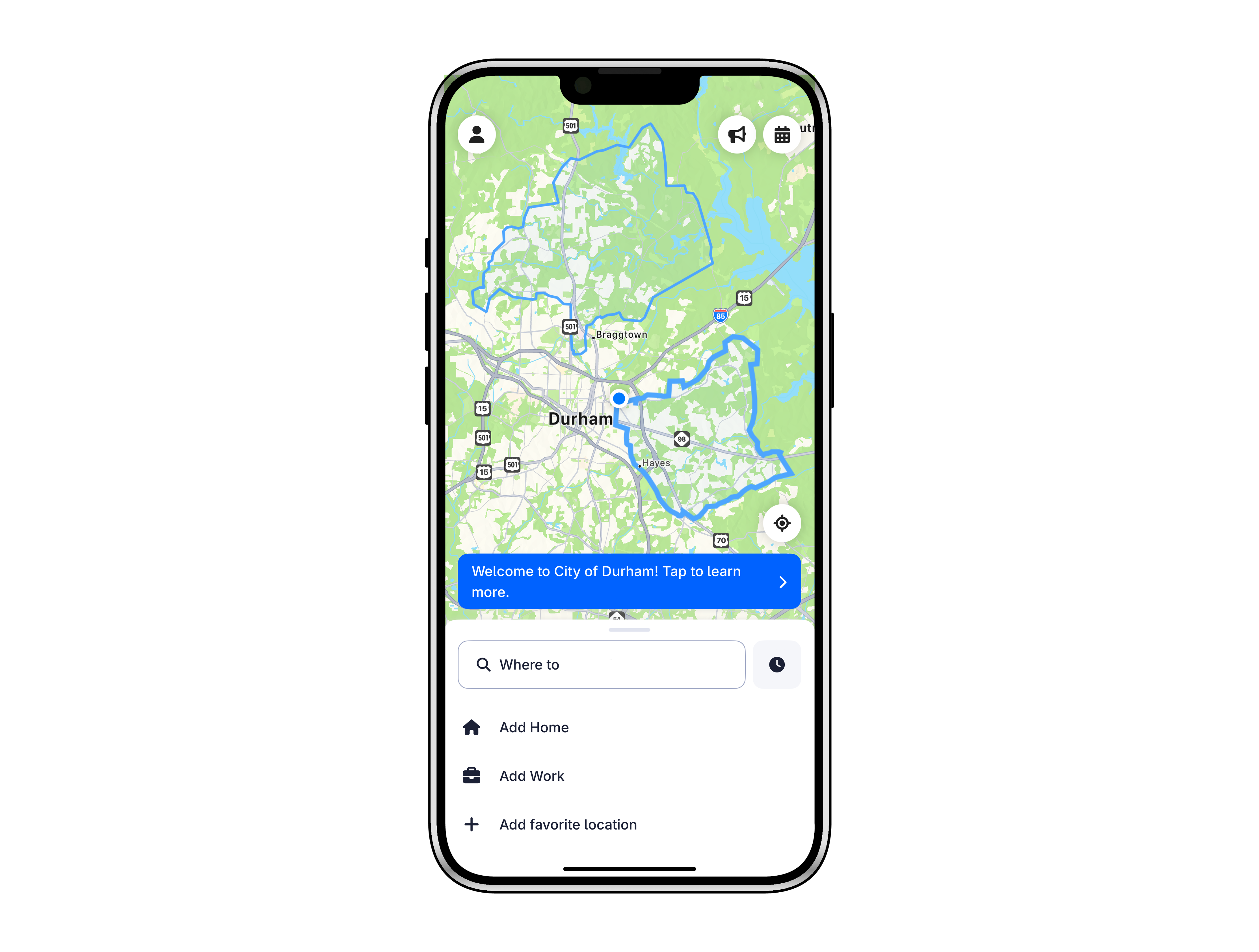 GoDurham ACCESS app homepage